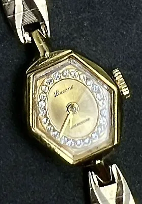 Vintage New LUCERNE Women’s 18mm Mechanical Hand Wind Watch Gold Case Diamonds • $94