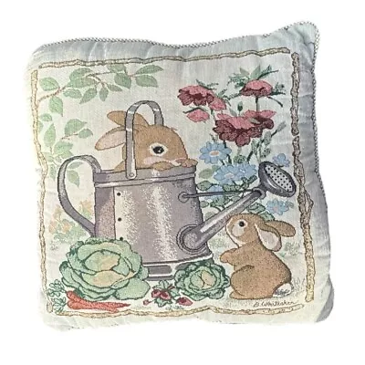 Vintage Tapestry Pillow Spring Easter Bunny Rabbit Garden Flowers Fashion • $25