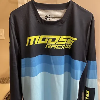 2021 Moose Racing Dirt Bike Gear Sahara Motocross Jersey Adult Large Blue/Hi-Vis • $50