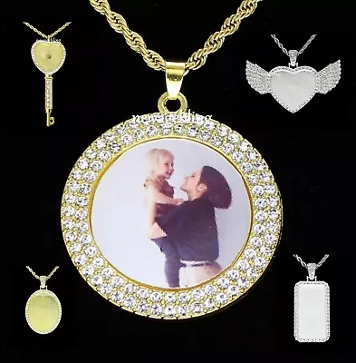 CZ Photo Pendant Gold Plated Stainless Steel Rope Chain Picture Included • $9.99