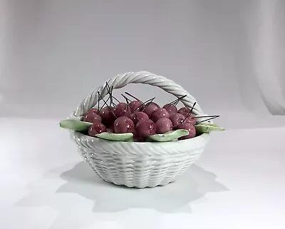 Majolica Ceramic Basket Of Cherries Italy -chips • $32.10