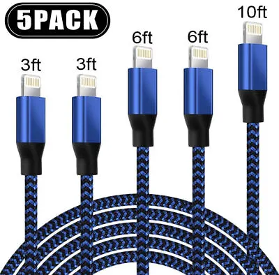 5 Pack Charging Cable Heavy Duty For IPhone 14 13 12 X XR 8 7 Plus Charger Cord • $9.36