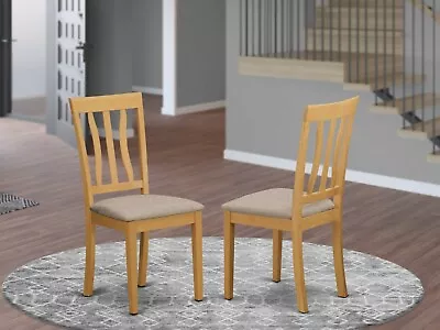 Set Of 2 Solid Wood Kitchen & Dining Chairs Fabric Padded Seat Light Oak Finish • $157