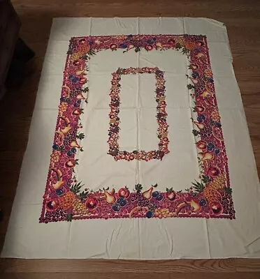 Vintage Large  Bright Fruit Tablecloth 58 X 72 Repurpose Cutter ? A Few Stains • $28