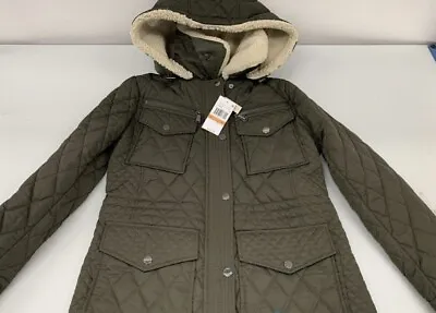 NWT Michael Kors Olive Green Faux Fur Hooded Winter Jacket Sz S $295   • $79