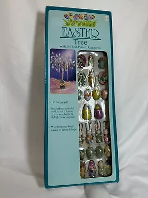 IN BOX Vintage Easter Tree With 24 Hand Painted Easter Ornaments 18  Tall • $34.11