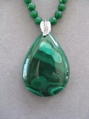 Lovely Green Malachite Teardrop Pendant Necklace With Agate Beads • $22.84