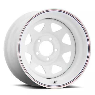 UNIQUE 21 8 Spoke 16X8 8X165.1 Offset 0 White W/ Red And Blue Stripes (Qty Of 4) • $443.88