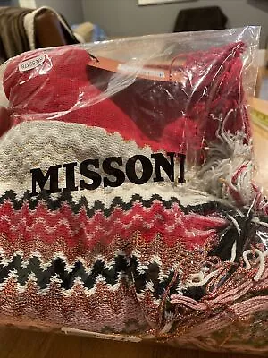 MISSONI Scarf & Beanie Set Wool Multi Stripe Red Zigzag 100% AUTHENTIC New • $125.75