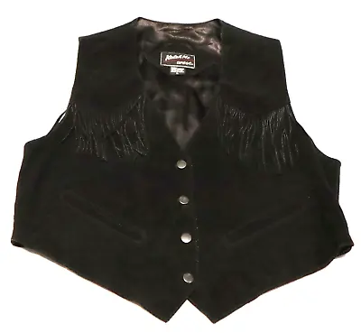 KATCH ME WEST Womens Black Genuine Leather Fringe Vest Size L • £14.24