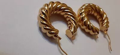 STUNNING VINTAGE 14k YELLOW GOLD PUFFY HOOP EARRINGS 4.9 GRAMS • $335