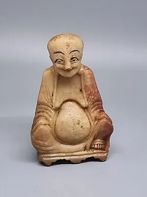 🌟Vintage Japanese Hand Carved Soap Stone Smiling Buddha Figure Height 3.5 🌟 • £21.50