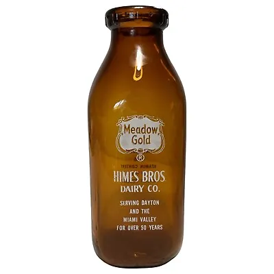 HIMES BROS DAIRY CO Meadow Gold Amber Glass Square Quart Milk Bottle DAYTON OH • $16.98