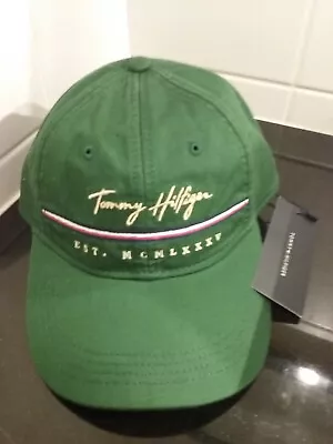 TOMMY HILFIGER Men's Hayes Adjustable Cap Green Cotton BNWT Auth RRP $60 • $35