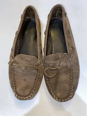 Minnetonka Kilty Hard Sole Women's BDark Brown Suede Moccasins 8.5 Read • $29.99