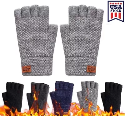 Men's Winter Wool Fingerless Gloves Thermal Knitted Half Finger Mitten Gift USA • $7.99