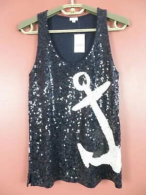 TB11315- NWT J. CREW Women 100% Cotton Halter Tank Top Fully Sequined Anchor XS • $23.80