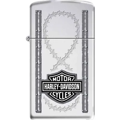 Zippo Lighter - Harley Davidson Barbed Wire Slim High Polish Chrome - 852545 • $42.26