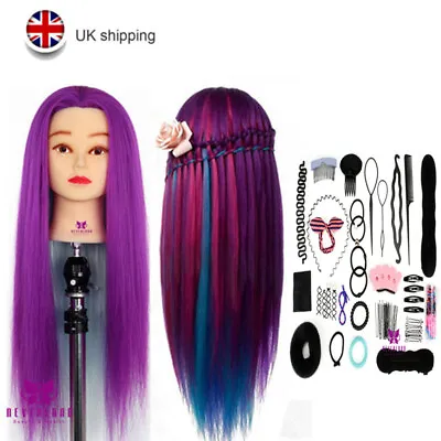 24'' Fiber Hairdressing Training Head Styling Mannequin Doll Clamp & Braid Set • £14.99