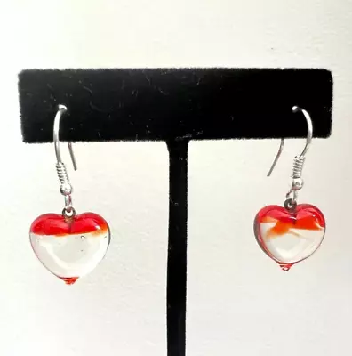 Murano Glass Handcrafted Unique Jewelry Heart Earrings 925 Sterling Silver • $24.90