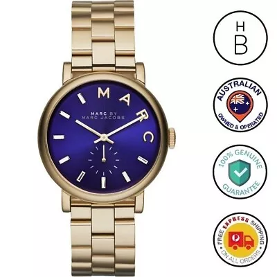 New RARE Marc By Marc Jacobs Womens Watch Baker Gold Tone Navy Blue Dial MBM3343 • $249