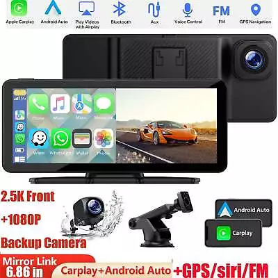 2.5K Dash Cam 6.86  Car Stereo Radio For Apple Carplay&Android Auto+Rear Cam GPS • $126.99