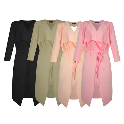 £16.19 • Buy Womens & Ladies Maxi Long Sleeve Belted Waterfall Duster Coat Jacket UK Sizes