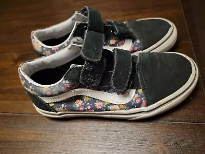 Vans Black Floral Girls Old Skool Skate Shoes Youth Size 1 Canvas Sneakers • £16.09