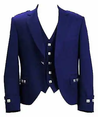 £39.99 • Buy CLEARENCE UK STOCK Scottish Navy Blue Argyle Kilt Jacket & Waistcoat/Vest