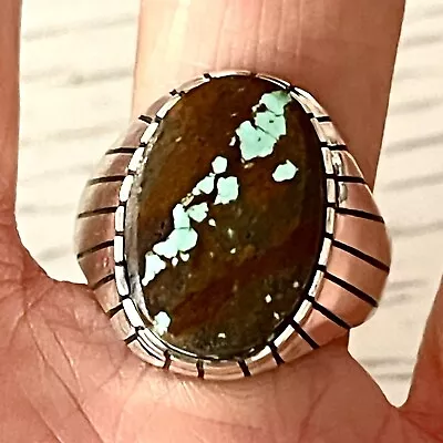 Number 8 Mine Turquoise Mens Ring Sz 11 Oval Navajo Signed Trevor Jack Spiderweb • $109.94