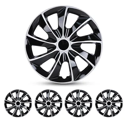 4PC 14  Silver Black Wheel Covers Snap On Full Hub Caps Fit R14 Tire & Steel Rim • $42.99