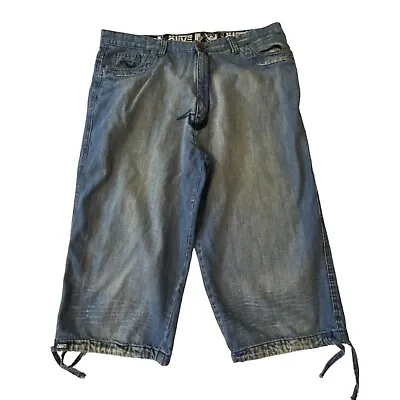 Alive Baggy Jean Shorts Capri Length Mens Size 42 Blue Y2K Streetwear • $37.49