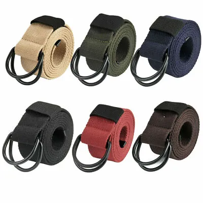 £8.19 • Buy Mens Womens Canvas Double D Ring Belts Fabric Webbing Waist Belt Strap Waistband