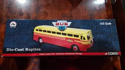 Corgi Vintage Bus Lines Yellow Coach 743 Trailways Destination Chicago Nib 1/50 • $199