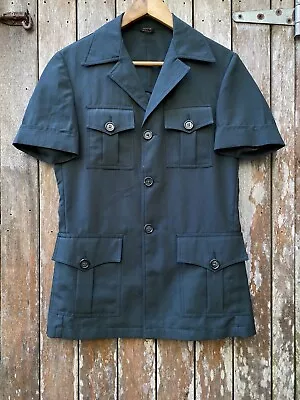 Vintage Safari Suit Jacket Top 1960s 1970s Green Size 3 Disco Short Sleeve • $89