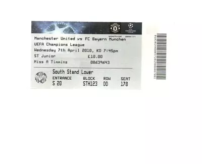 Used Ticket - Manchester United V Bayern Munich 7.4.2010 Champions League • £4.99