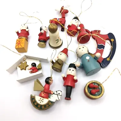 $9.99 • Buy Vintage Wood Christmas Ornaments Lot Of 15 Wooden Mini Miniature Ornament 