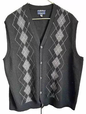 Club Room Men’s 2XL Charcoal Gray Argyle 100% Merino Wool Button Up Vest EUC • $26.99