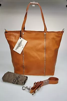 Campomaggi Large Studded Tote Shopper Orange Camel Leather Zip Shoulder Bag NWT • $547.98