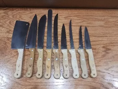 VTG Chef’s Collection Stainless Steel Wood Handle 9 Pc Knives Set Made In Japan • $32