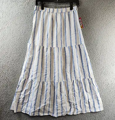 Vince Camuto Siesta Stripe Tiered Linen Blend Skirt Women's S Blue Jay Pull On~ • $24.73