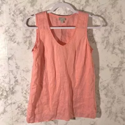 J JILL Pink Eyelet Embroidery V-cut Linen Sleeveless Top XS • $12