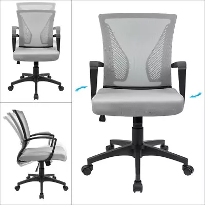 Mesh Home Office Chair Swivel Task Computer Desk Chair W/ Lumbar Support Grey • £31.99