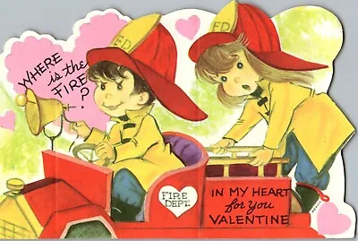 Fire Engine Firefighter Kids Truck VTG Valentine Greeting Card Valentine's Day • $6
