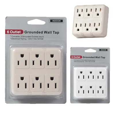 2Pc Grounded Wall Outlet Tap AC 125V Power Adapter Electrical 6 Way Plug Charger • $21.09