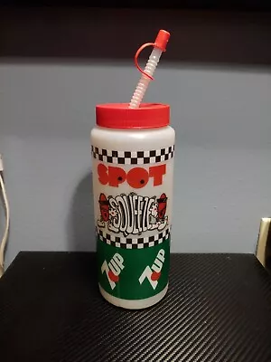 Vtg 7up Water Bottle Cool Spot Squeeze 1989 Straw Soda Advertising 80’s Retro • $12.99