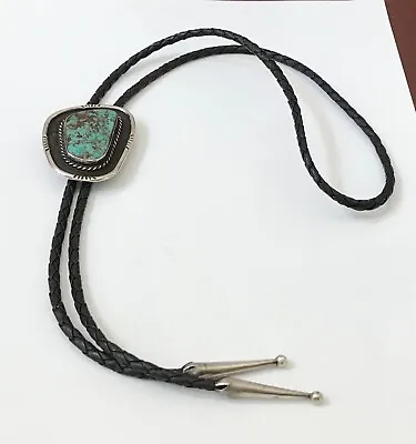 VTG Native American Sterling Silver Bezel-Set Turquoise Bolo Necktie • $245