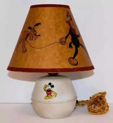 DISNEY 1930s MIC​KEY MOUSE TIN LAMP-SORENG MANEGOLD+ PAINTED  SHADE-PRISTINE👍 • $129.99