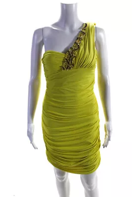 Mignon Womens Embellished One Shoulder Midi Ruched Sheath Dress Yellow Size 6 • $42.71