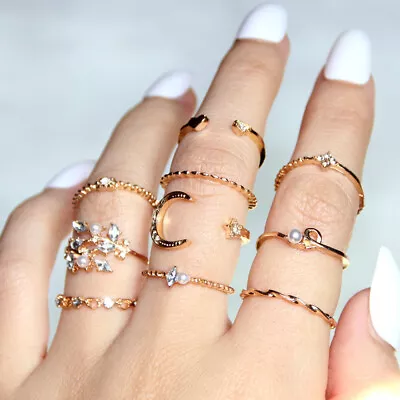 10pcs Star Moon Plain Above Knuckle Ring Midi Finger Rings Set Women Jewelry New • £2.95